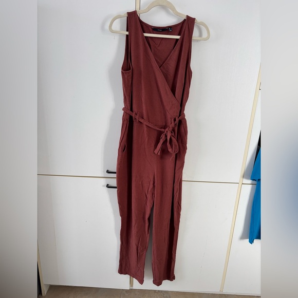 Vero Moda Sleeveless Wrap Jumpsuit Linen blend Waist Tie Women Large Office - Picture 2 of 13